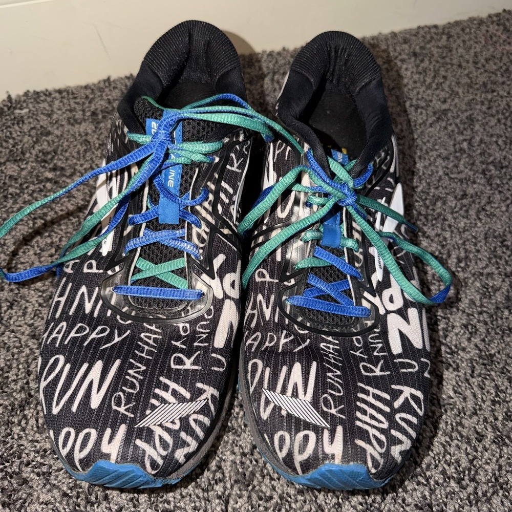 Brooks Womens Adrenaline GTS 20 Black Graphic Print Sz 10.5 Running Shoes Used